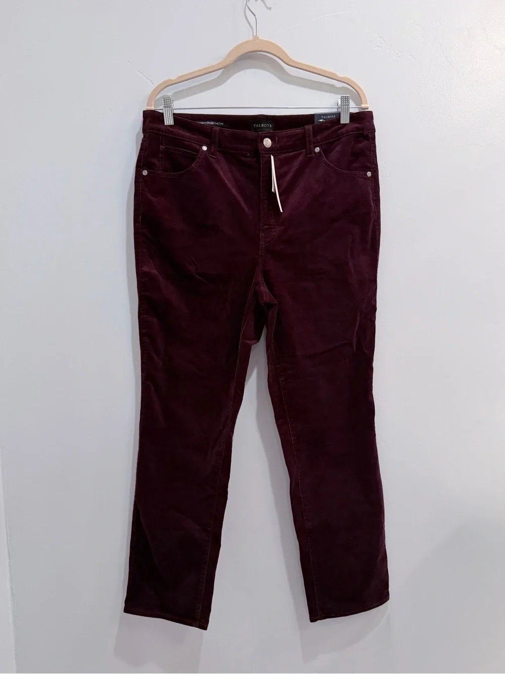 Talbots Corduroy Straight Leg Pants High Waisted Burgundy Red Women's Size 12P - Picture 4 of 14